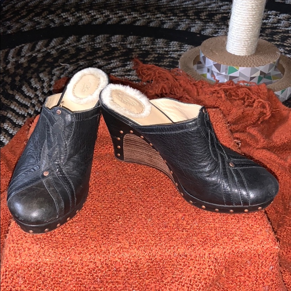 UGG Australia Black Leather Clogs - Size 9